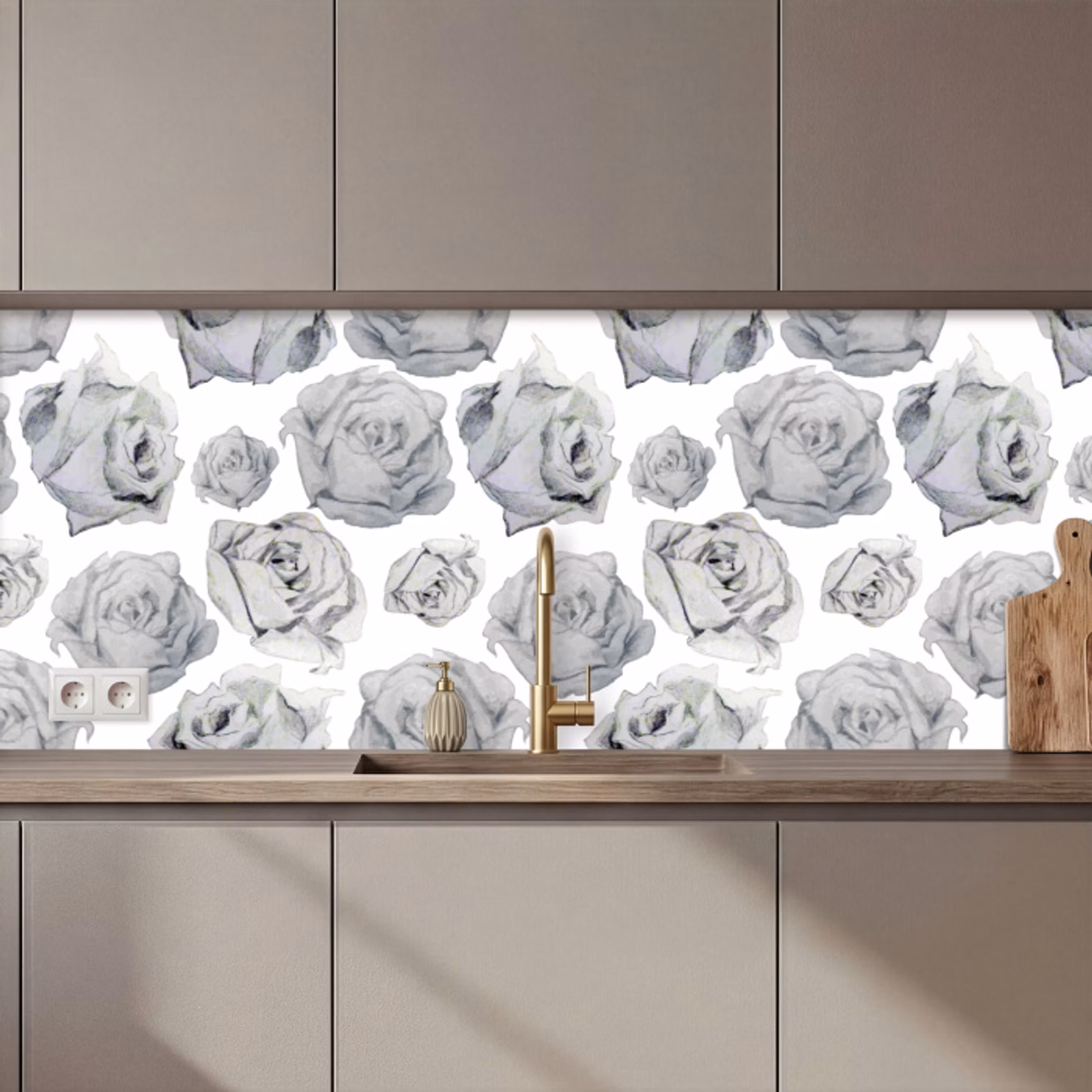 Keuken achterwand - Rozen - Bloem - Zwart Wit - Patroon — 1