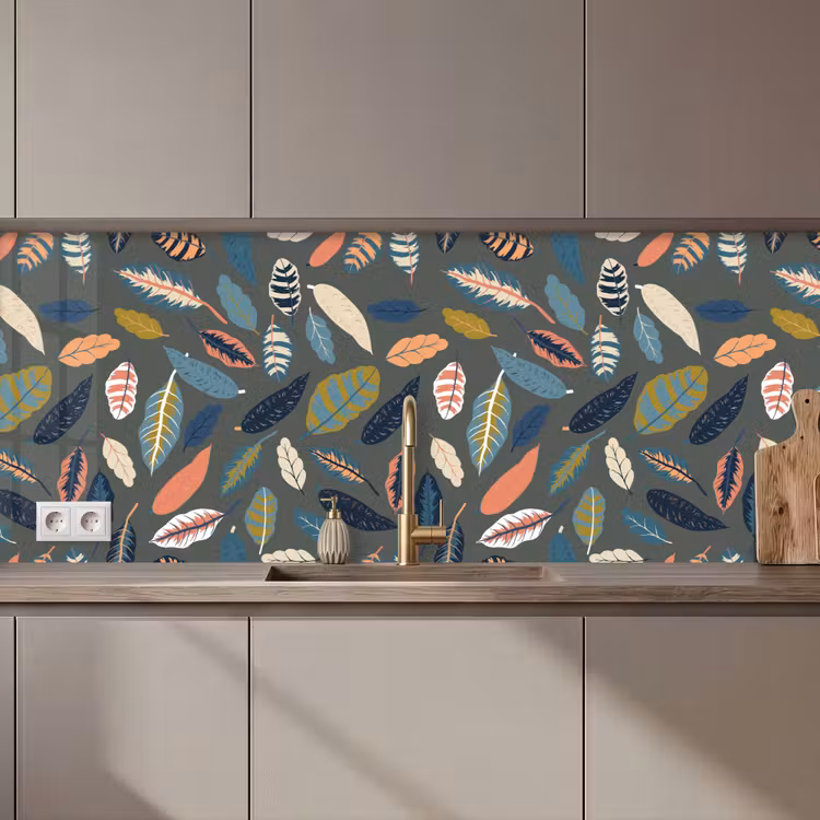 Keuken achterwand - Patroon - Blaadjes - Pastel — 1