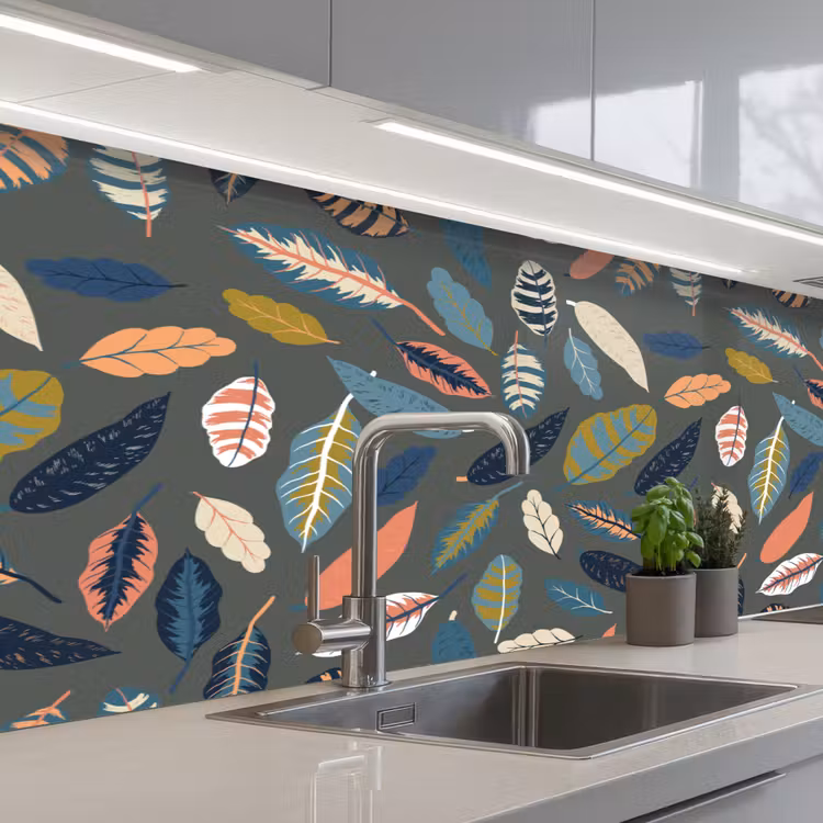 Keuken achterwand - Patroon - Blaadjes - Pastel — 2