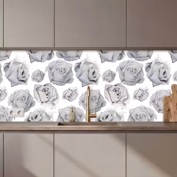Keuken achterwand - Rozen - Bloem - Zwart Wit - Patroon — 1