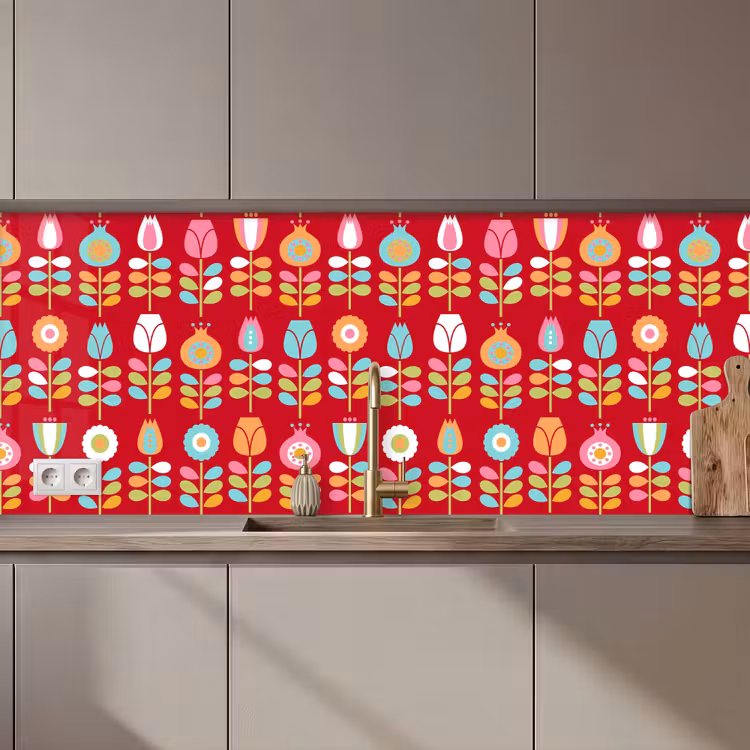 Keuken achterwand - Patronen - Bloemen - Retro - Rood — 1