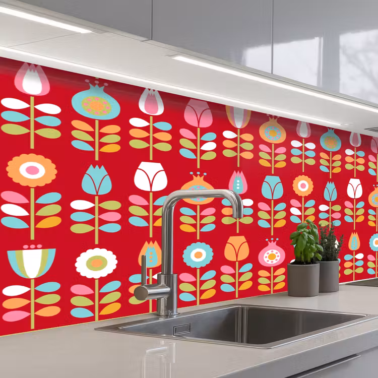 Keuken achterwand - Patronen - Bloemen - Retro - Rood — 2