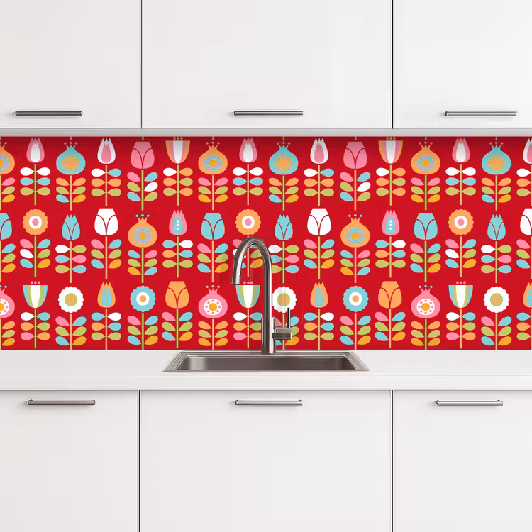 Keuken achterwand - Patronen - Bloemen - Retro - Rood — 4