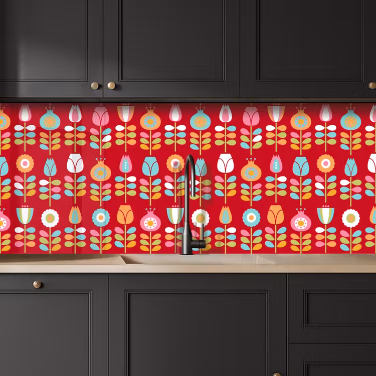 Keuken achterwand - Patronen - Bloemen - Retro - Rood — 6