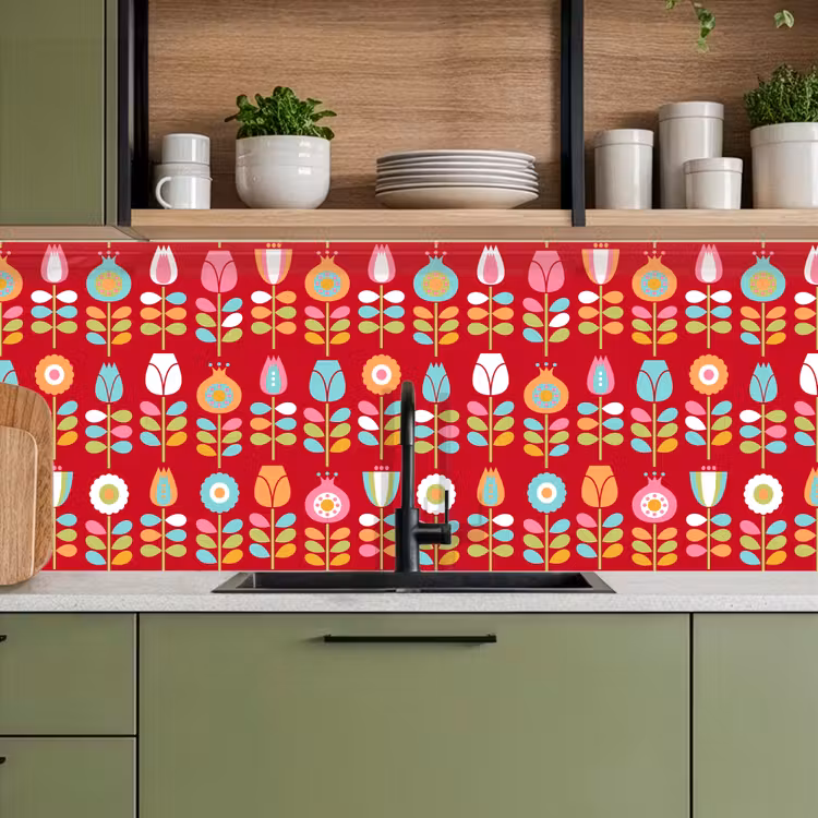 Keuken achterwand - Patronen - Bloemen - Retro - Rood — 8
