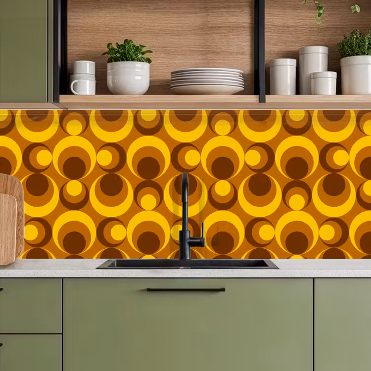 Keuken achterwand - Patronen - Retro - Bruin - Geel — 8