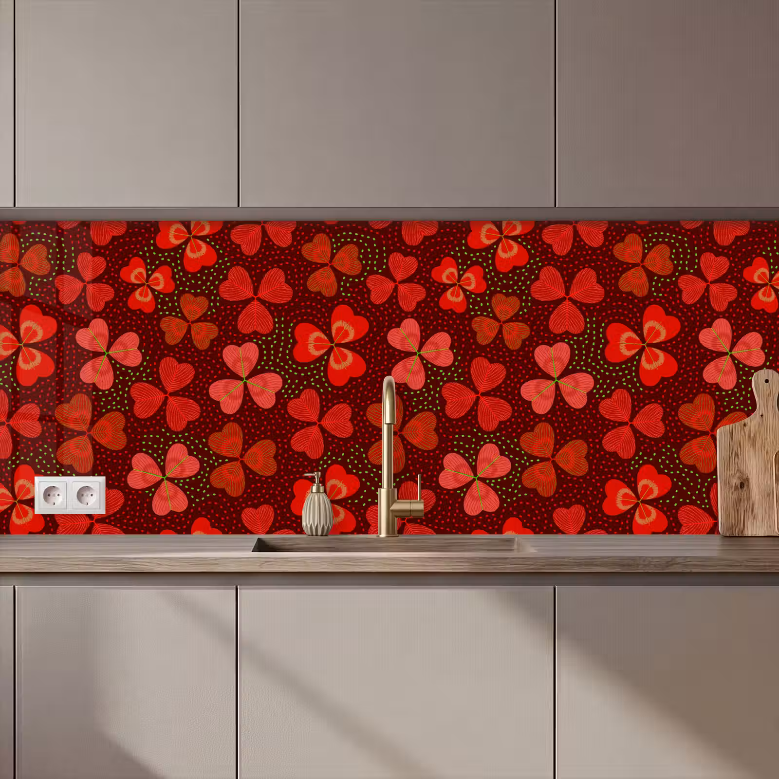 Keuken achterwand - Patroon - Klaver - Rood — 1