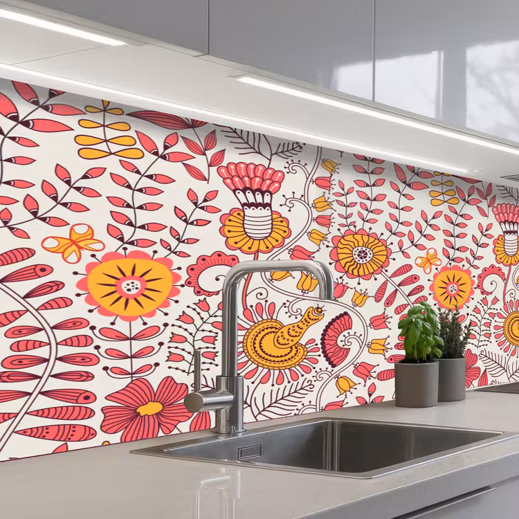 Keuken achterwand - Bloemen - Design - Roze - Oranje — 2
