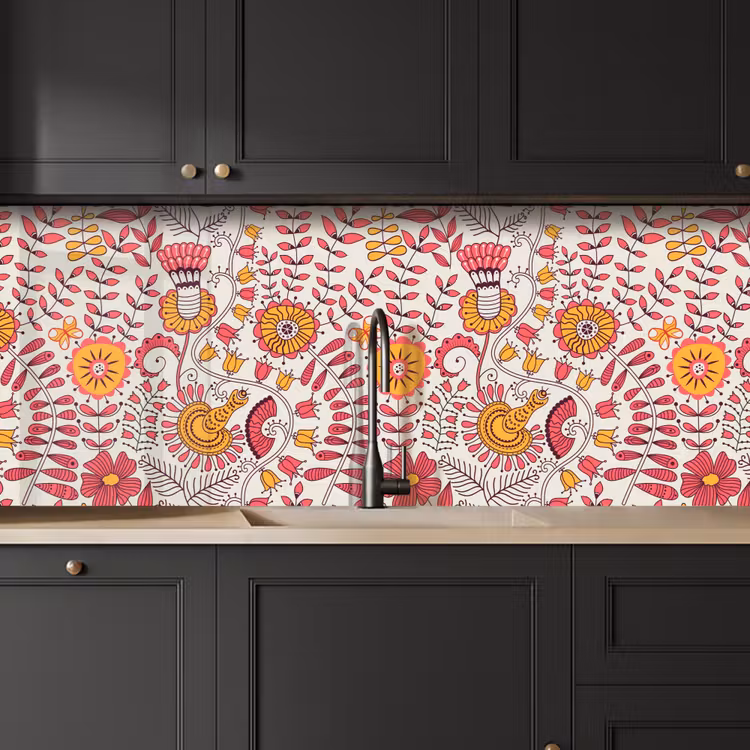 Keuken achterwand - Bloemen - Design - Roze - Oranje — 6