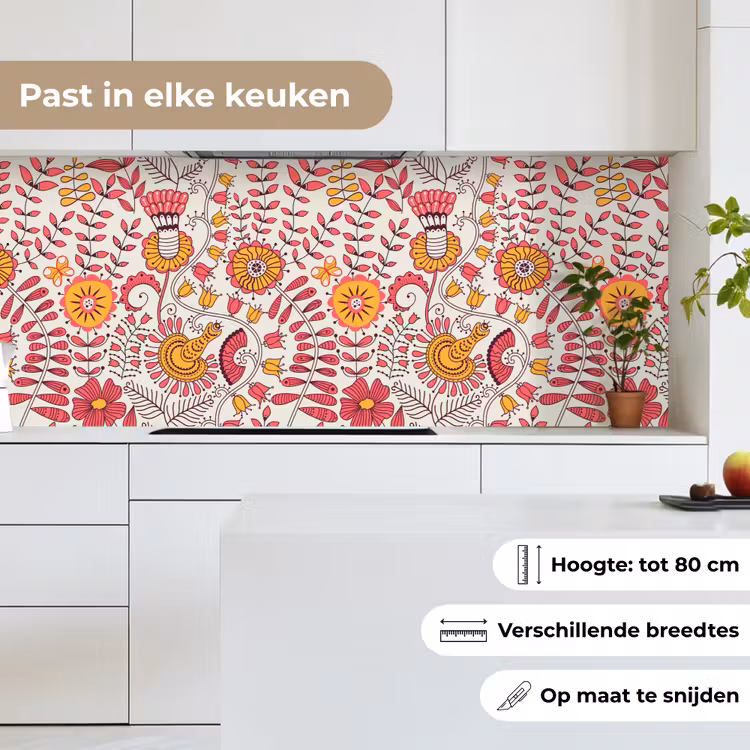 Keuken achterwand - Bloemen - Design - Roze - Oranje — 7