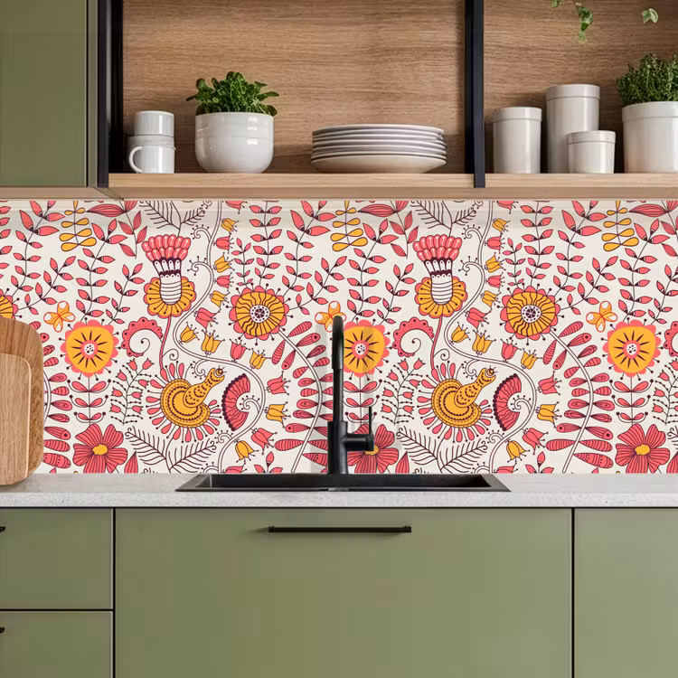 Keuken achterwand - Bloemen - Design - Roze - Oranje — 8