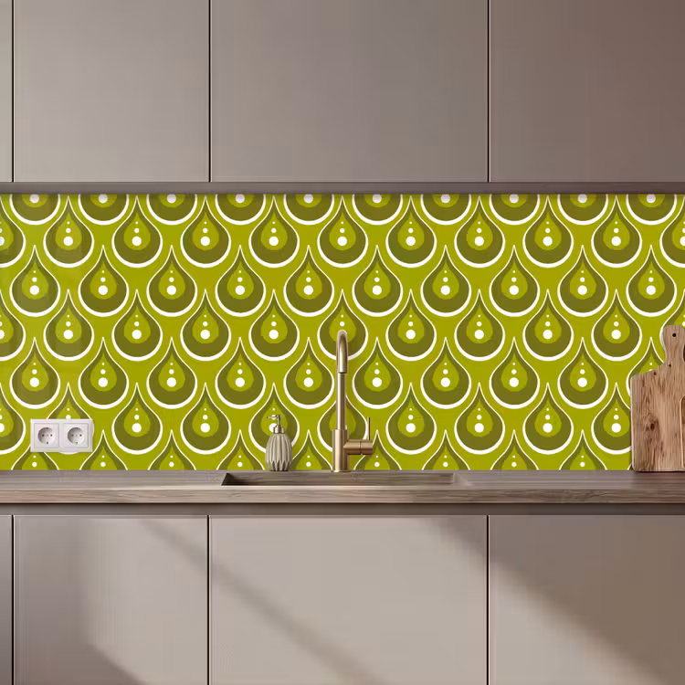 Keuken achterwand - Patronen - Retro - Regen - Druppel - Groen — 1