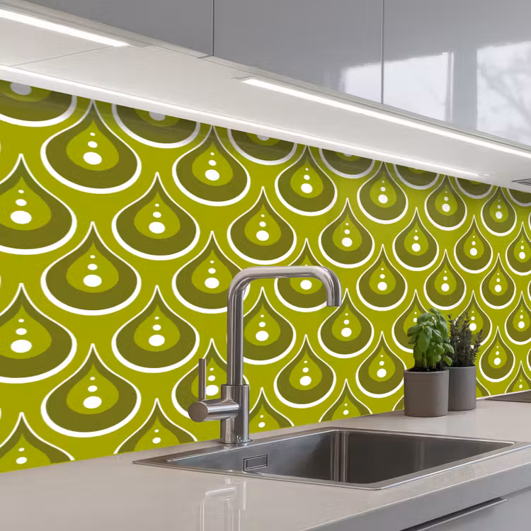 Keuken achterwand - Patronen - Retro - Regen - Druppel - Groen — 2