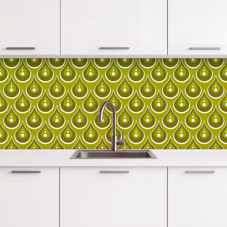 Keuken achterwand - Patronen - Retro - Regen - Druppel - Groen — 4