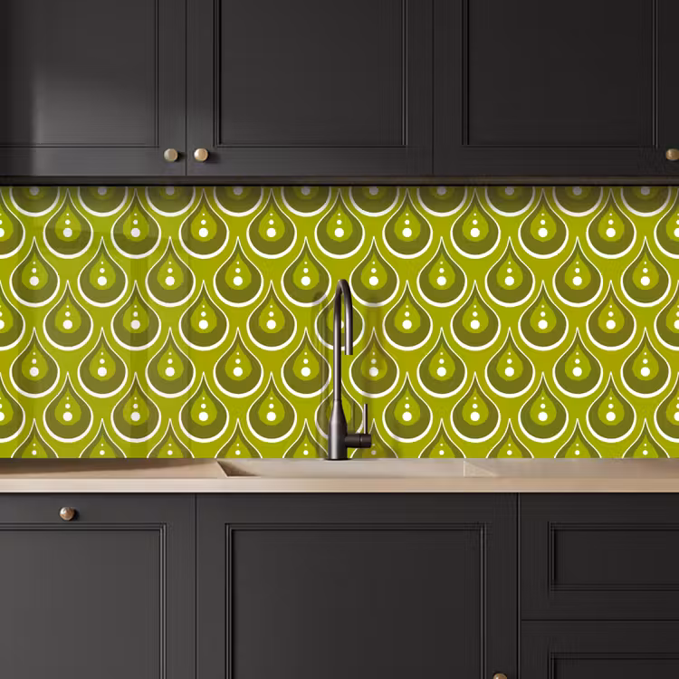 Keuken achterwand - Patronen - Retro - Regen - Druppel - Groen — 6