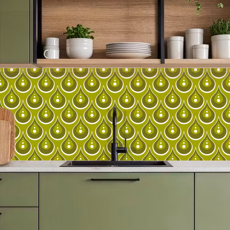 Keuken achterwand - Patronen - Retro - Regen - Druppel - Groen — 8