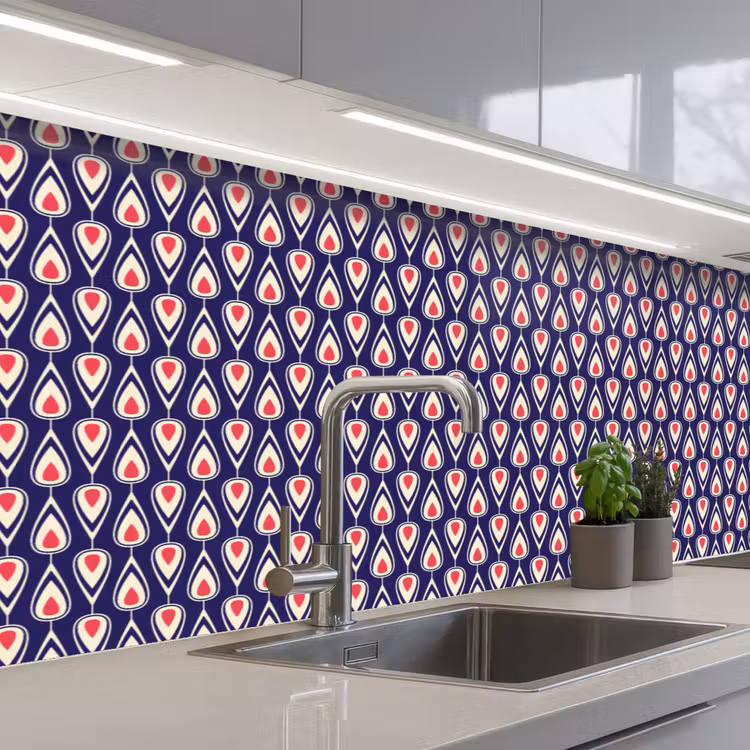 Keuken achterwand - Patronen - Vintage - Blauw - Rood — 2