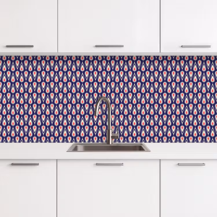 Keuken achterwand - Patronen - Vintage - Blauw - Rood — 4