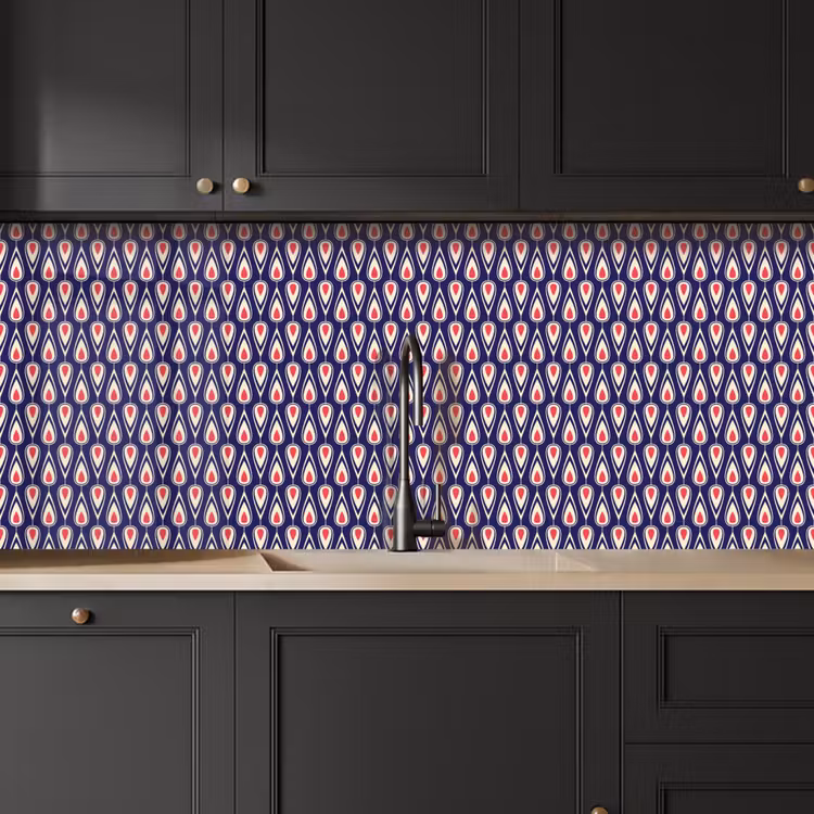 Keuken achterwand - Patronen - Vintage - Blauw - Rood — 6
