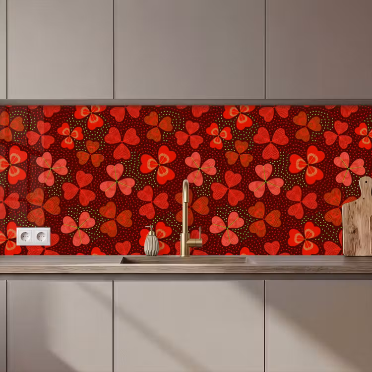 Keuken achterwand - Patroon - Klaver - Rood — 1