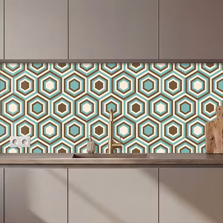 Keuken achterwand - Retro - Honeycomb - Blauw - Bruin — 1