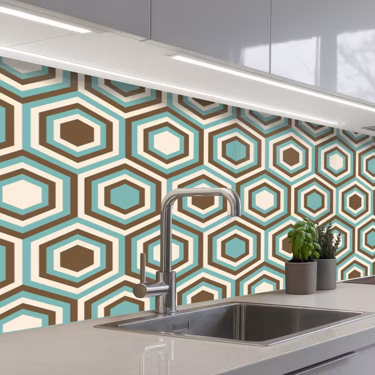 Keuken achterwand - Retro - Honeycomb - Blauw - Bruin — 2