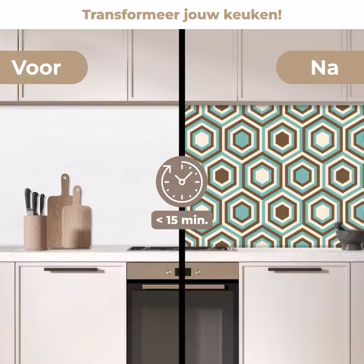 Keuken achterwand - Retro - Honeycomb - Blauw - Bruin — 3
