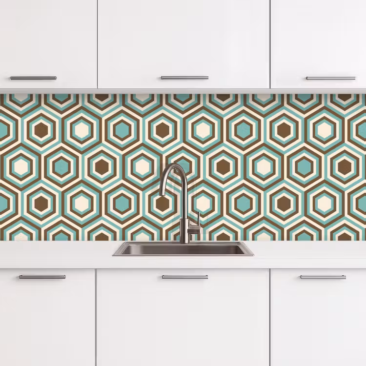 Keuken achterwand - Retro - Honeycomb - Blauw - Bruin — 4