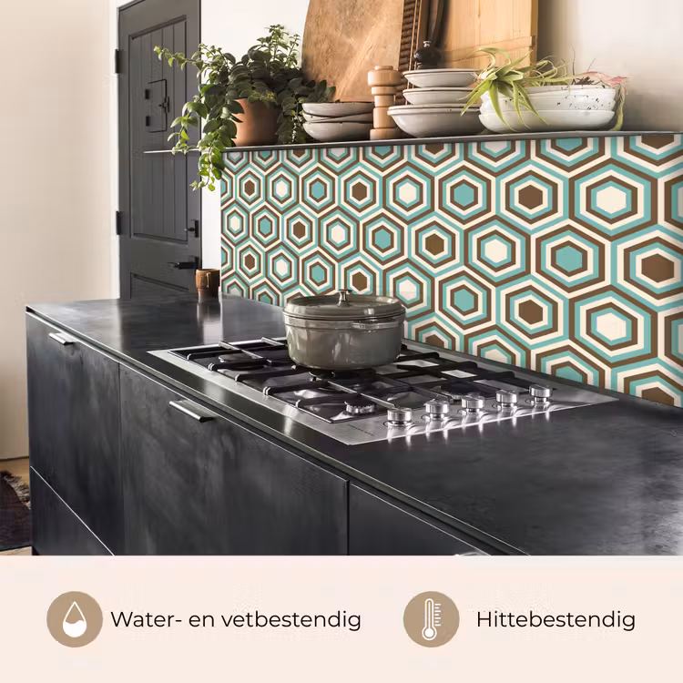 Keuken achterwand - Retro - Honeycomb - Blauw - Bruin — 5