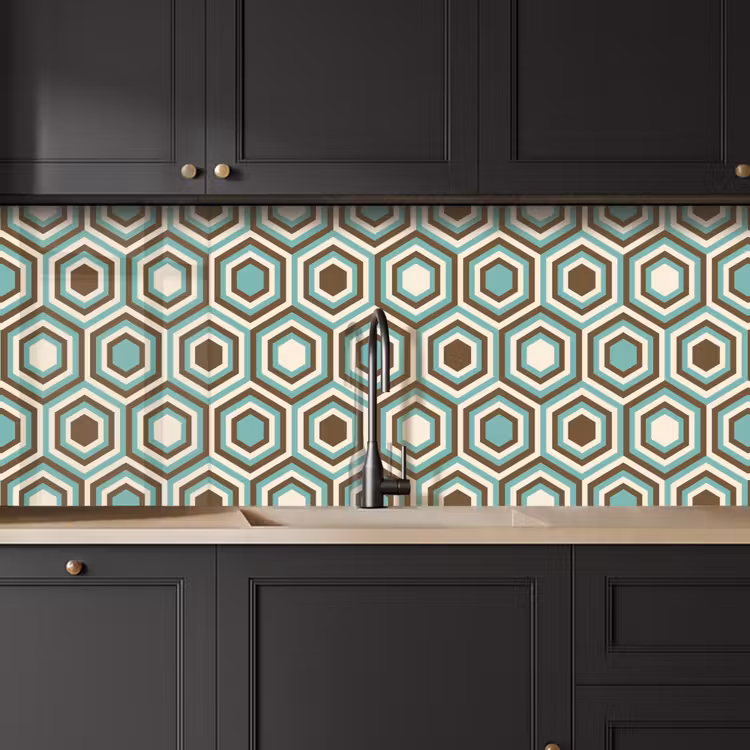 Keuken achterwand - Retro - Honeycomb - Blauw - Bruin — 6