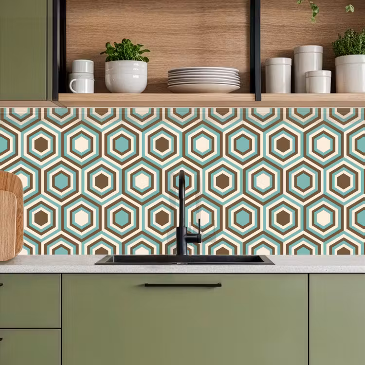 Keuken achterwand - Retro - Honeycomb - Blauw - Bruin — 8