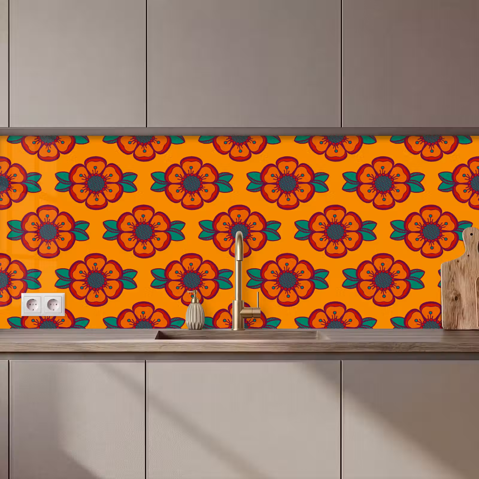 Keuken achterwand - Design - Retro - Rozen - Oranje — 1
