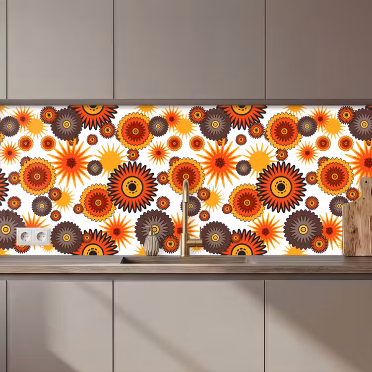 Keuken achterwand - Design - Retro - Oranje - Bloemen — 1