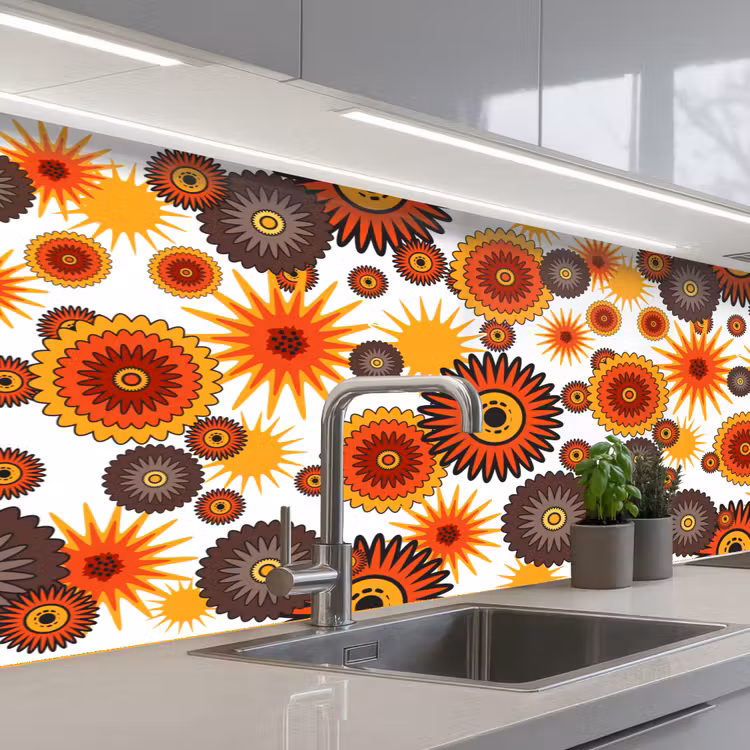 Keuken achterwand - Design - Retro - Oranje - Bloemen — 2