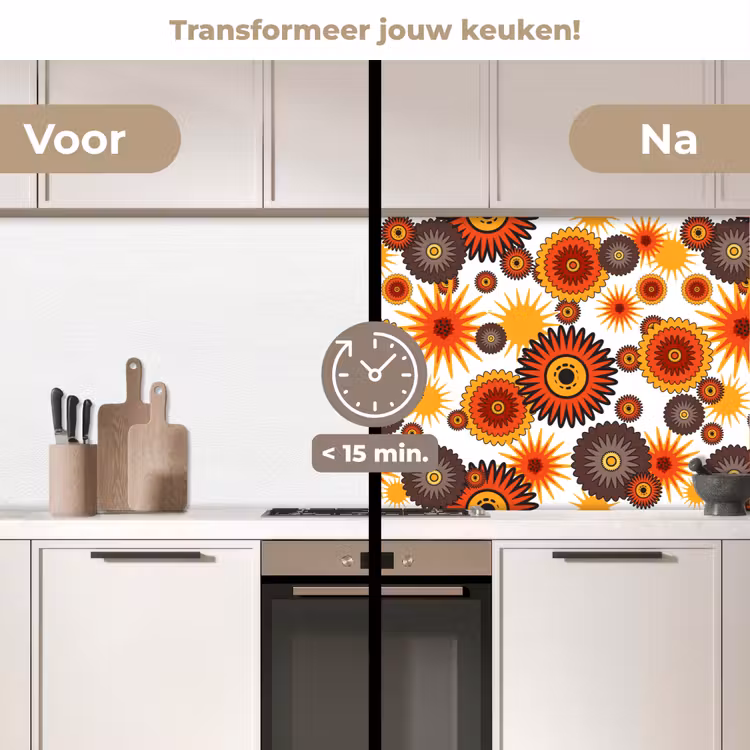 Keuken achterwand - Design - Retro - Oranje - Bloemen — 3