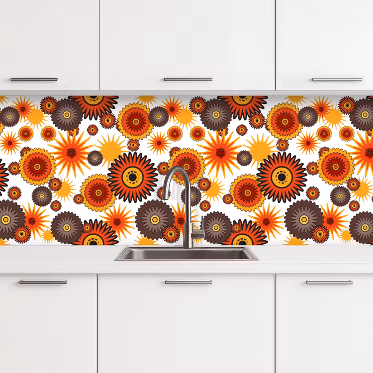 Keuken achterwand - Design - Retro - Oranje - Bloemen — 4