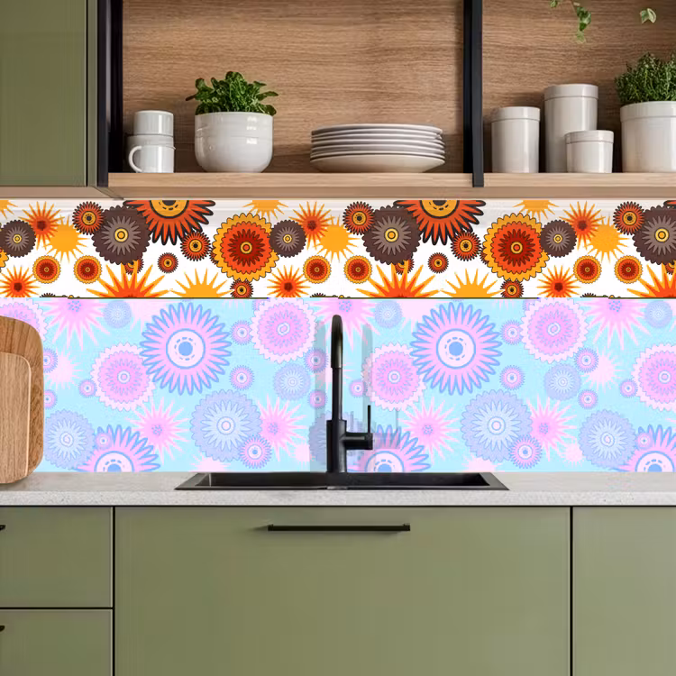 Keuken achterwand - Design - Retro - Oranje - Bloemen — 8
