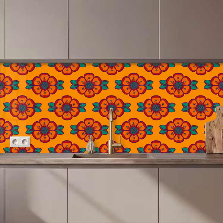 Keuken achterwand - Design - Retro - Rozen - Oranje — 1