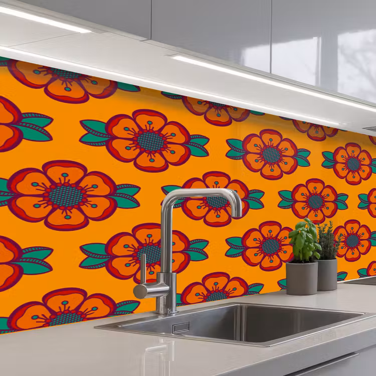Keuken achterwand - Design - Retro - Rozen - Oranje — 2