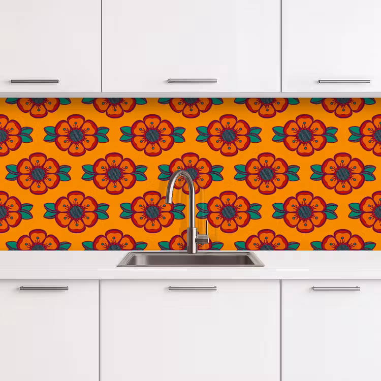 Keuken achterwand - Design - Retro - Rozen - Oranje — 4