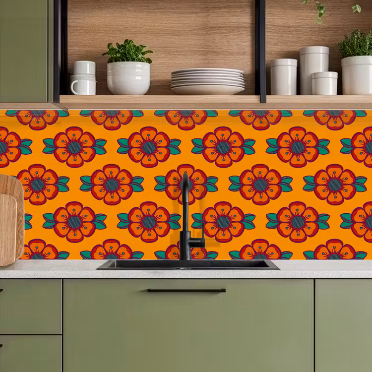 Keuken achterwand - Design - Retro - Rozen - Oranje — 8