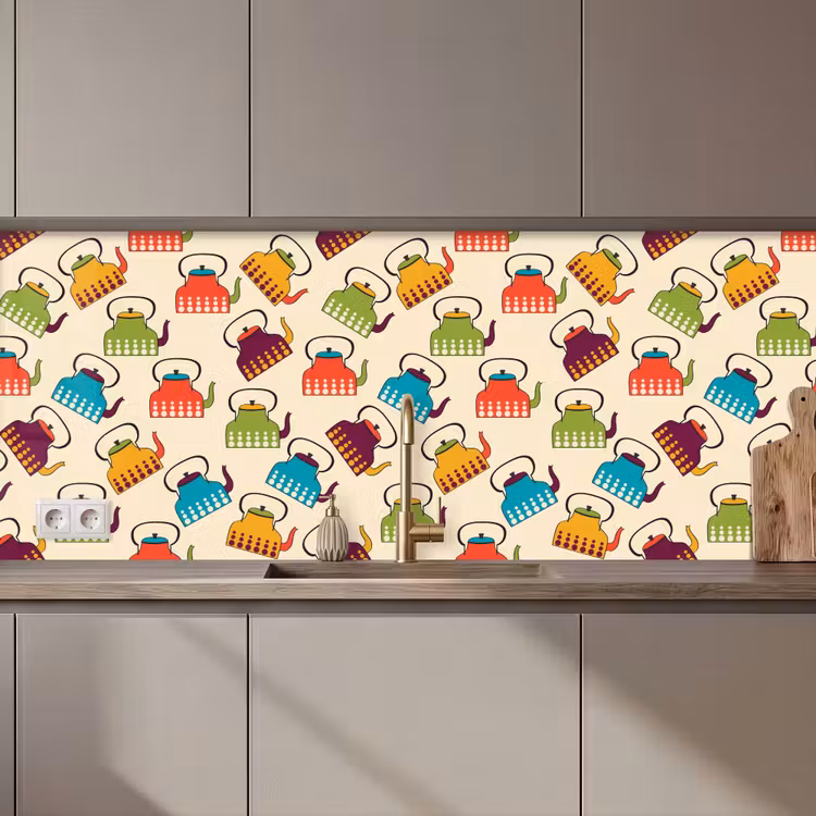 Keuken achterwand - Design - Retro - Theepot - Kleuren — 1