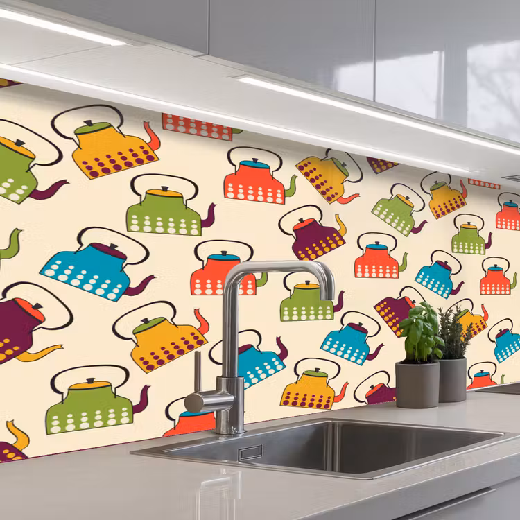 Keuken achterwand - Design - Retro - Theepot - Kleuren — 2