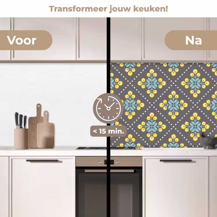 Keuken achterwand - Design - Ruit - Bloemen - Grijs — 3