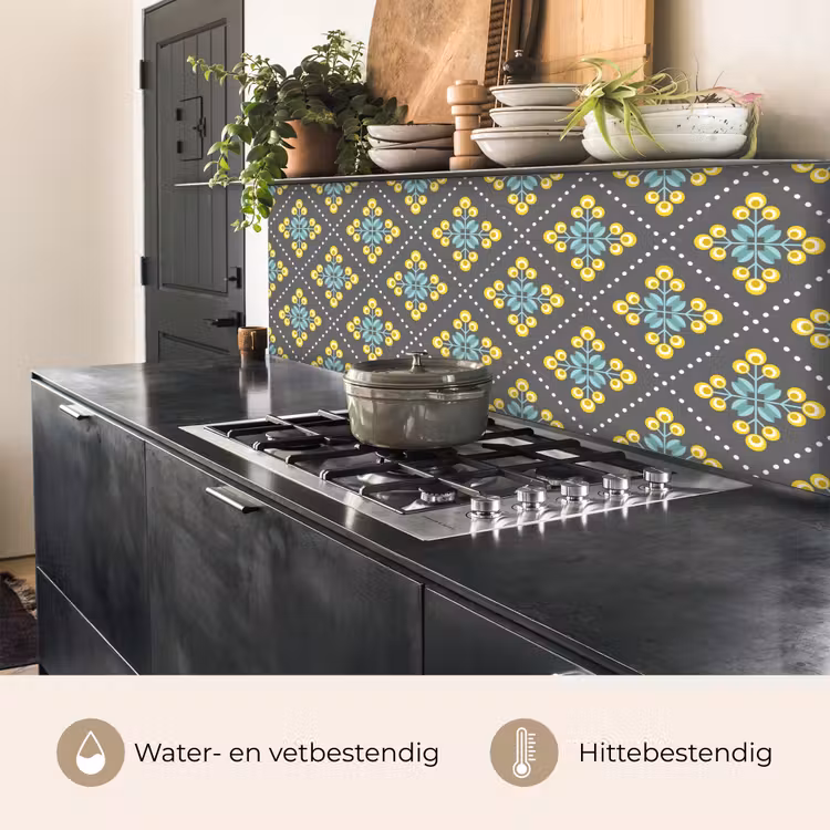 Keuken achterwand - Design - Ruit - Bloemen - Grijs — 5