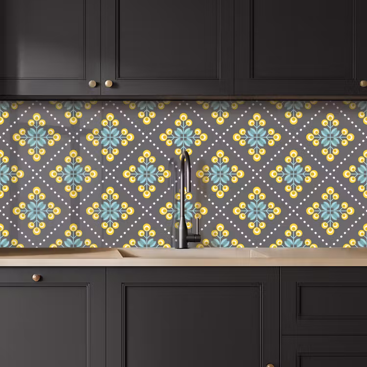 Keuken achterwand - Design - Ruit - Bloemen - Grijs — 6