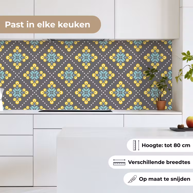 Keuken achterwand - Design - Ruit - Bloemen - Grijs — 7
