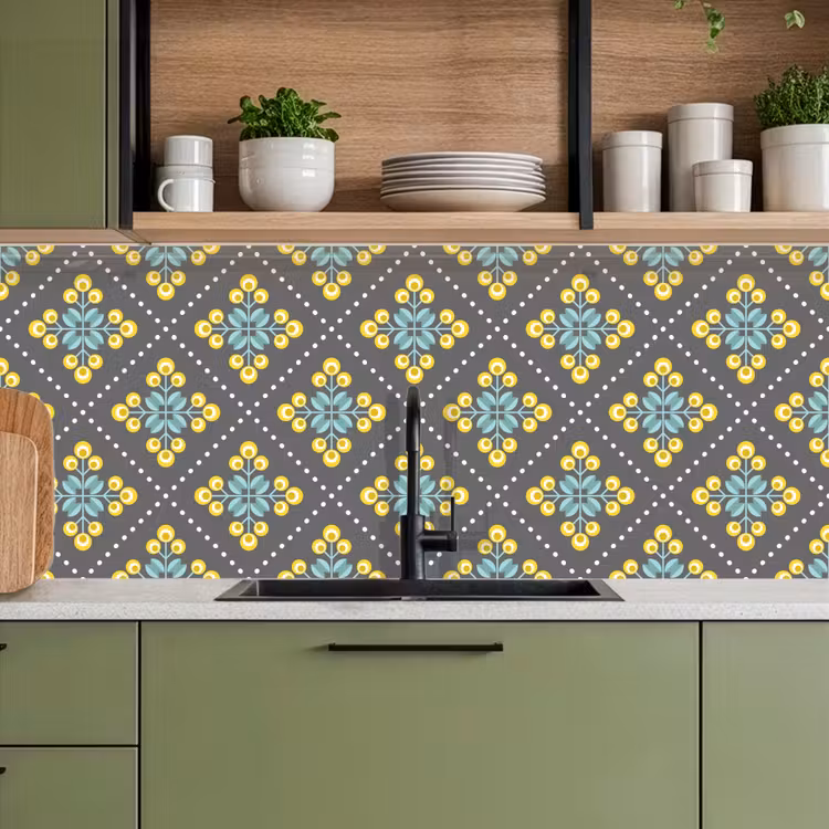 Keuken achterwand - Design - Ruit - Bloemen - Grijs — 8