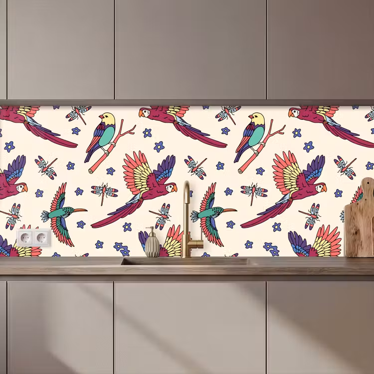 Keuken achterwand - Patronen - Vintage - Vogels — 1