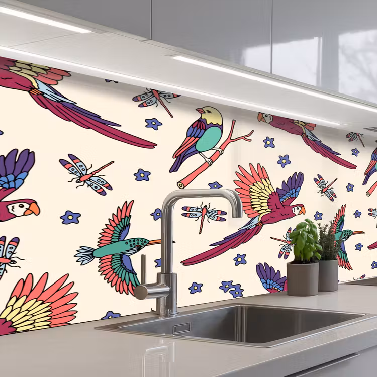 Keuken achterwand - Patronen - Vintage - Vogels — 2